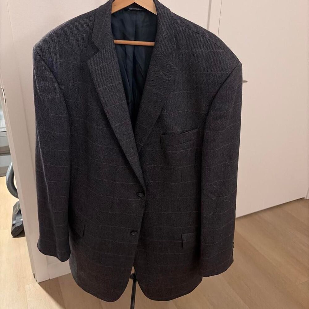 Vintage Botany 500 Men's 48 Long 100% Lambswool Dark Gray Check Plaid Blazer 48L